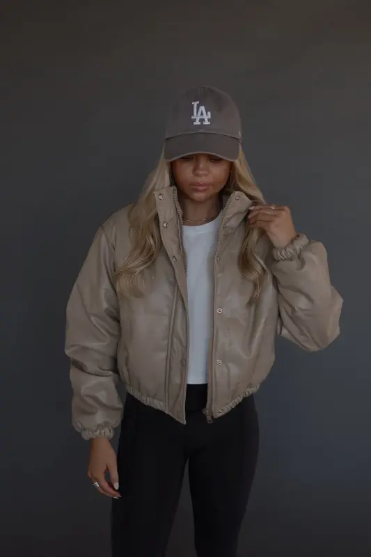 Talon Leather Puffer Jacket In Taupe