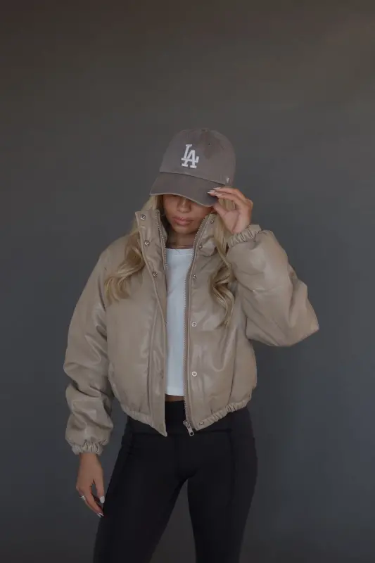 Talon Leather Puffer Jacket In Taupe