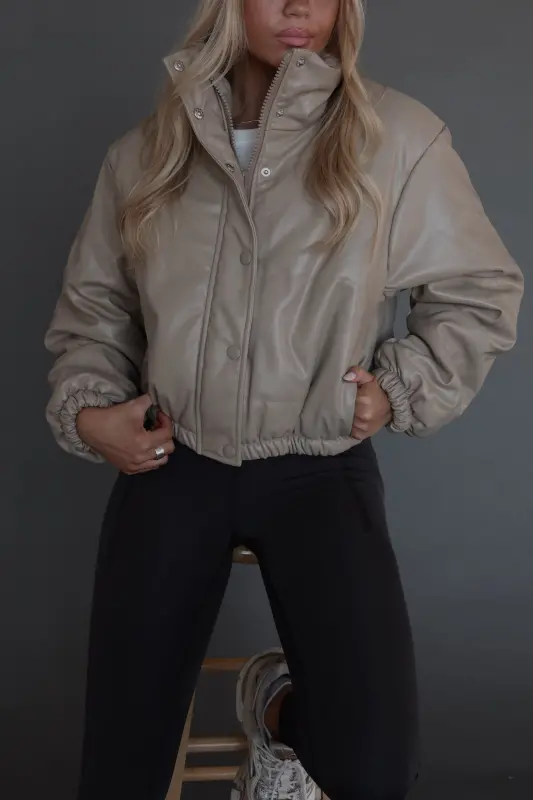 Talon Leather Puffer Jacket In Taupe