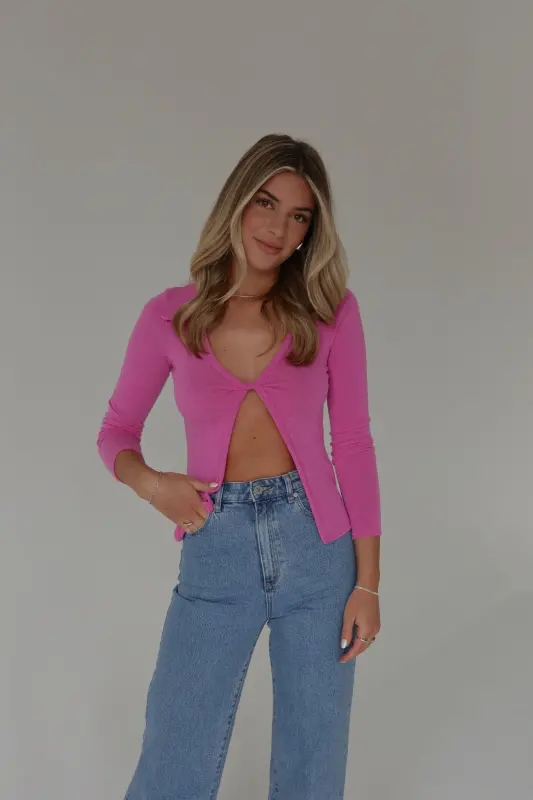 Fuchsia Open Front Collared Top-70997