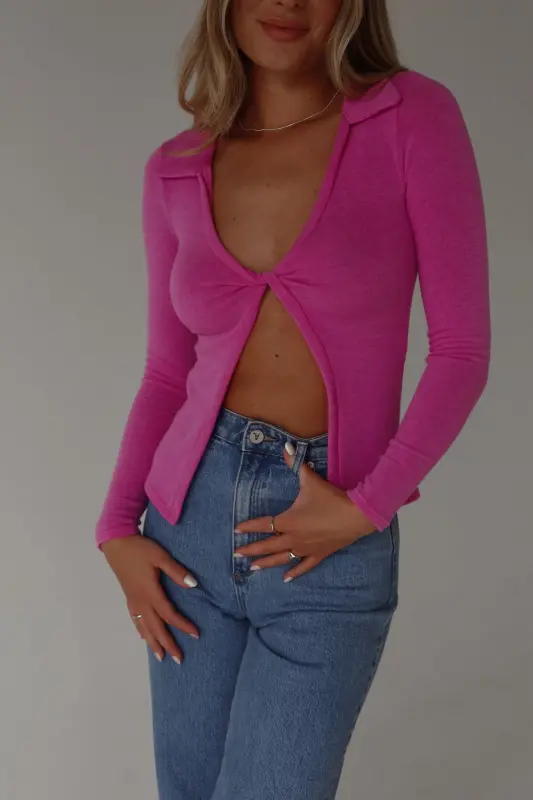Fuchsia Open Front Collared Top